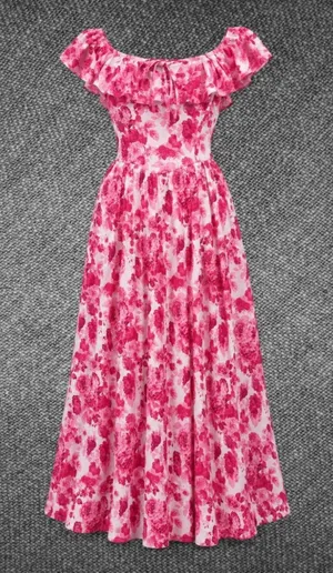 Grace Karin Pink Floral Ruffle Maxi Dress Size M thumbnail 1
