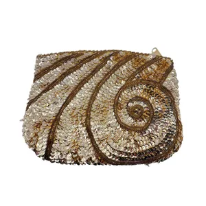 Vintage La Regale Sequin Clutch Bag Gold Swirl Beaded Evening Pouch Glam‎ Disco thumbnail 2