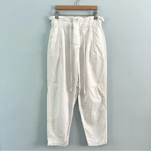 Free People Margate Pleated Paperbag Waist Zinc‎ White Trouser Pants thumbnail 3