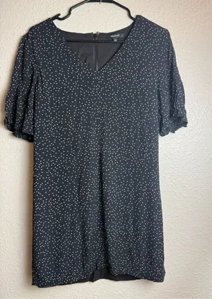 Madewell Black Polka Dot V neck mini dress‎ ruffle sleeve Size 0 thumbnail 1