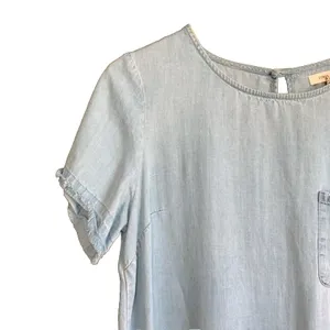 Life in Progress Shift Dress Women Medium Chambray Raw Hem Beachy Light Wash thumbnail 4
