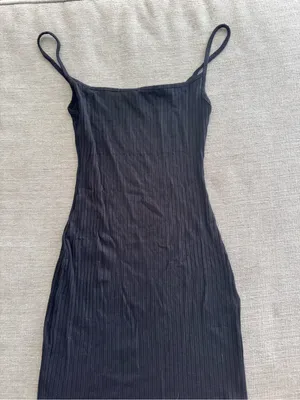 Bershka Black Ribbed Spaghetti-Strap Mini Dress thumbnail 2