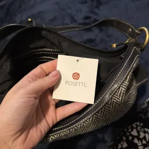 Chaps Black and Gray Herringbone Wool Blend Shoulder Bag thumbnail 7