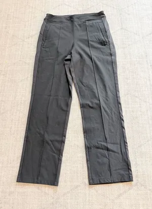 Athleta Black Pull On Straight Leg Pants Size 4 Pintuck Side Stripe Stretch thumbnail 1