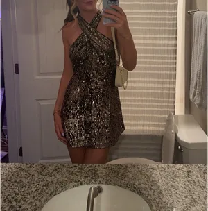 high neck dress sparkle cocktail thumbnail 2