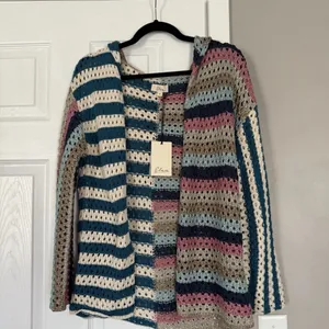 Elan Nara Crochet Blue Pink Multicolor Sweater Cardigan NWT thumbnail 3