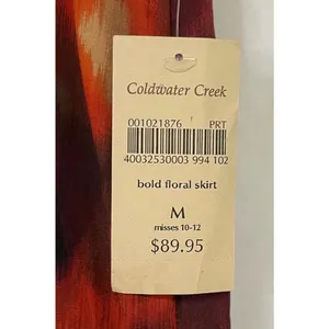 COLDWATER CREEK Bold Floral Skirt Women Medium Red Orange Ikat Midi A-Line‎ NWT thumbnail 2