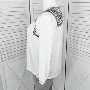 Fat‎ Face Martha Boho Embroidered V Neck Slub Knit Shirt Cream 12 Long Sleeve thumbnail 2