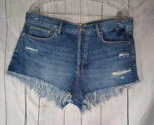 We The Free Blue Jean Shorts Distressed Frayed Hem thumbnail 1
