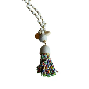 Talbots Coastal Tassel Necklace White Beads Cowrie Shell Beach Resort Boho thumbnail 4