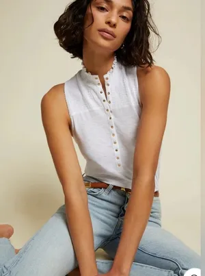 Nation LTD - Posey High Neck Snap Tank in White thumbnail 1