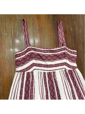 Maggy London Womens Size 6 Maxi Dress White Burgundy Stripe Embroidered Sundress thumbnail 2