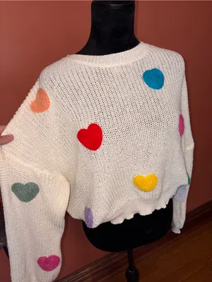 Women's Cream Heart-Appliqué Knit Sweater thumbnail 2