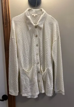 Mystree Cream Lightweight Open Knit Button Cardigan thumbnail 1