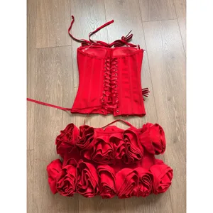 Ethan Design Halter Rose Floral Corset 2-Pieces‎ Dress in Red Small thumbnail 5