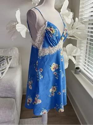 Altar’d State Blue Floral Sleeveless Lace-Trim Mini Dress thumbnail 4