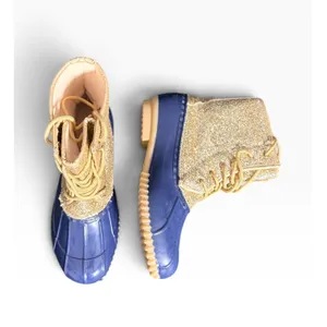 Sugar Women Blue Gold Glitter Duck Boots Lace Up Faux Fur Lined Rain Snow Boots thumbnail 3