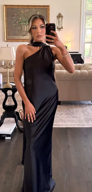 After Six DRAPED SCARF ONE-SHOULDER maxi dress thumbnail 1