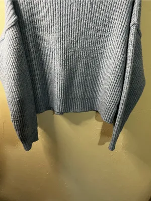 American Eagle Slate Blue Chunky Rib Knit Cropped Oversized Cabincore Sweater thumbnail 4