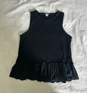 J. Crew Black Eyelet Ruffle Hem Tank thumbnail 1
