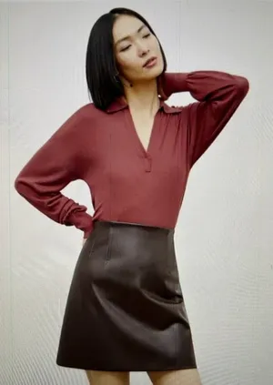 MM Lafleur $195 Women's Whitney Vegan Leather Brown Mini Skirt Size 8 thumbnail 1