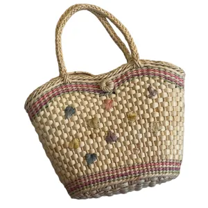 Vintage Straw Cottagecore Handle Purse Basket Bag Pink Gingham Floral thumbnail 2