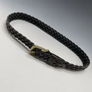 Vintage Levi's Brown Leather Woven Belt w/Brass Size‎ S Small thumbnail 8