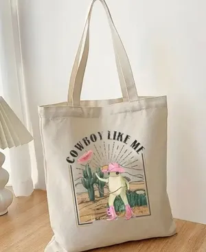 Taylor Swift Cowboy Like Me Frog Print Canvas Tote Bag Merch 14in x 14in NEW thumbnail 1
