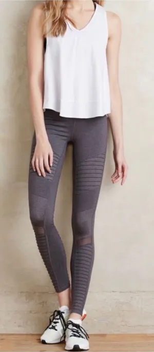 Alo Yoga Moto Leggings Womens XS Grey Excellent Ribbed Mesh Panels W5494R thumbnail 1