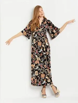 Jessica Simpson maternity black floral maxi bell sleeve dress thumbnail 3