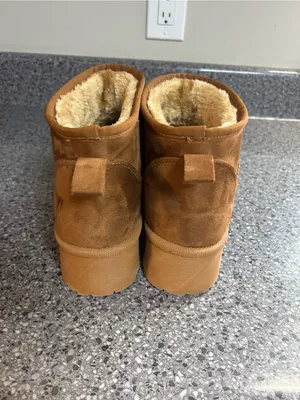 SHEIN Chestnut Faux Suede Faux Fur Platform Ankle Slippers thumbnail 5