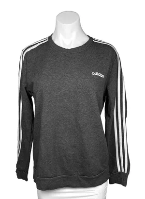 Adidas Women's Grey Striped Long Sleeve Logo Pullover Sweatshirt Sweater Top L thumbnail 1