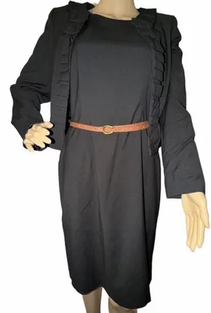 Kasper 2-Piece Pinstripe Dress & Ruffle Jacket Suit Set - Black / Grey, Size 6 thumbnail 4