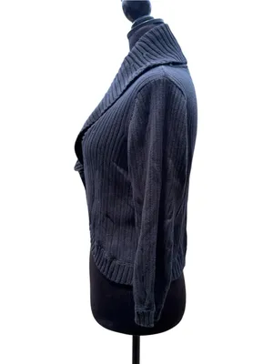 Kenneth Cole Reaction Black Cropped Ribbed Cardigan Shawl Collar‎ 1 Button Large thumbnail 8