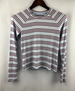 Women’s Offline by Aerie Small Sky Blue Long Sleeve w/ Red Stripes thumbnail 1