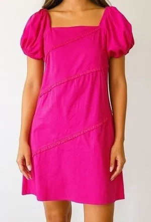 Taylor Tillman Hot Pink Puff Sleeve Square Neck Mini Dress S thumbnail 1