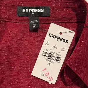 NWT Express Top Button Up Sheer Metallic Lightweight Long Sleeve Holiday Red XS thumbnail 4