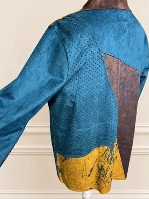Vintage 90s Colorblock Faux Suede Wearable Art Blazer Jacket Blazer NWOT thumbnail 8