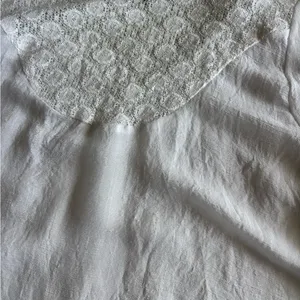 Boho Embroidered V-Neck Blouse White Lace Yoke Floral Bell Sleeve L thumbnail 8