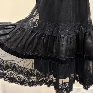 Y2K Two of Us Black Strapless Lace Velvet Tiered Midi Dress Fairy Whimsigoth L thumbnail 5