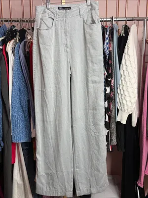 Zara Light Gray High Rise Wide Leg Jeans Full Length Denim Pants. Size S thumbnail 2