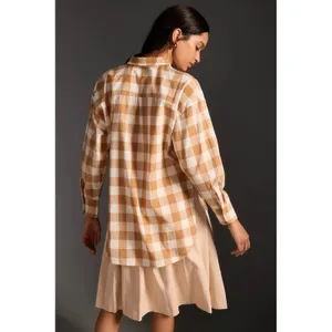 Anthropologie MAEVE Bennet Buttondown Buffalo Check Shirt Brown White Small thumbnail 8