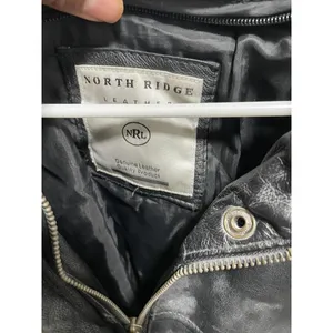North Ridge Black Leather Jacket Belt Zip Genuine Leather thumbnail 2