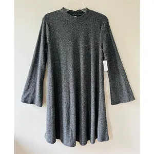 Old Navy Sz L Stretch Marled Pullover Flare Swing Midi Dress Long Flare Sleeve thumbnail 2
