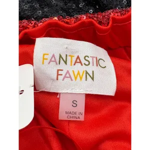 Fantastic Fawn Sequin‎ Tiered Mini Skirt Shorts Red Black Game Day Football NWT thumbnail 6
