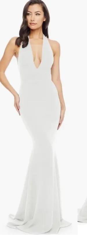 NWOT Dress The Population Camden Mermaid Hem halter white Gown sz XS thumbnail 1