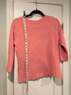 L.L. Bean Size L Pink Crew Neck Cable Knit 3/4 Sleeve Cotton Pullover Sweater thumbnail 3