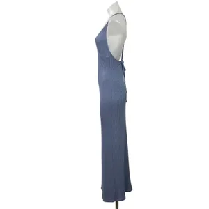 Reformation Brant Ribbed Knit Sleeveless V Neck Cross Back Bodycon Midi Dress M thumbnail 2