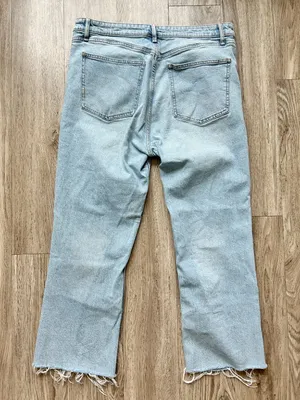 Zara High Rise Straight Leg Raw Hem Distressed Jeans Light Wash Size 14 thumbnail 5