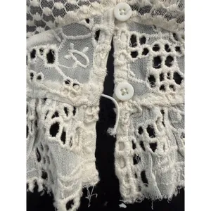 Anthropologie Ivory Lace Ruffle Cropped Cardigan Top Womens Size L‎ Eyelet Boho thumbnail 5